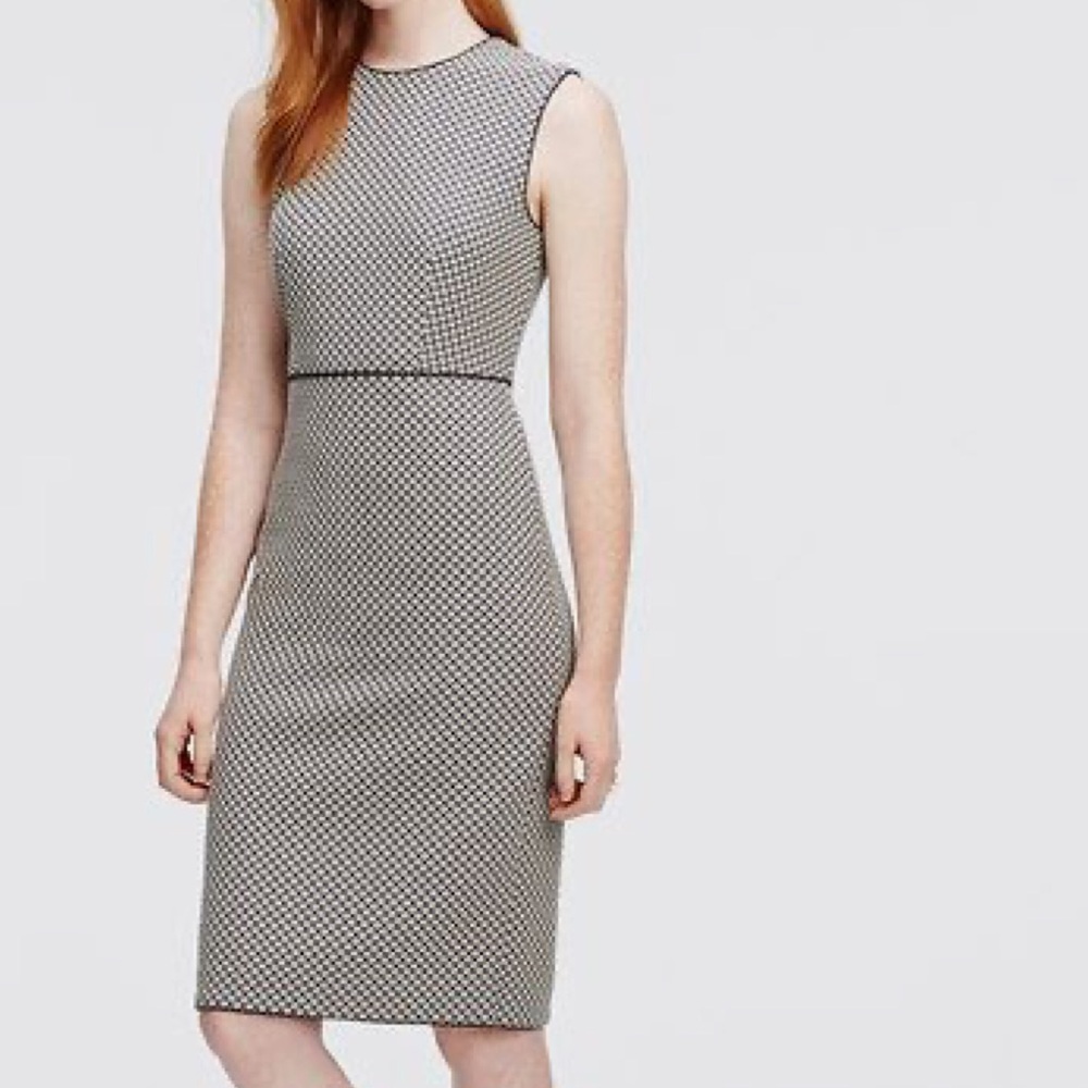 ANN TAYLOR JACQUARD SLEEVELESS PIPED SHEATH DRESS SIZE 00; WORK / OFFICE DRESS